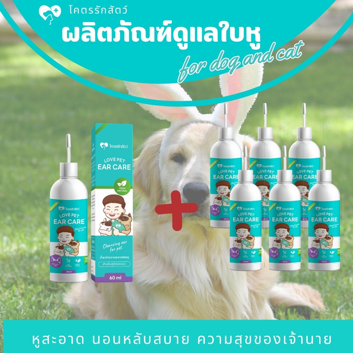 ผลิตภัณฑ์ทำความสะอาดช่องหู สัตว์เลี้ยง ขนาด 60 มล. (6 แถม 1)
